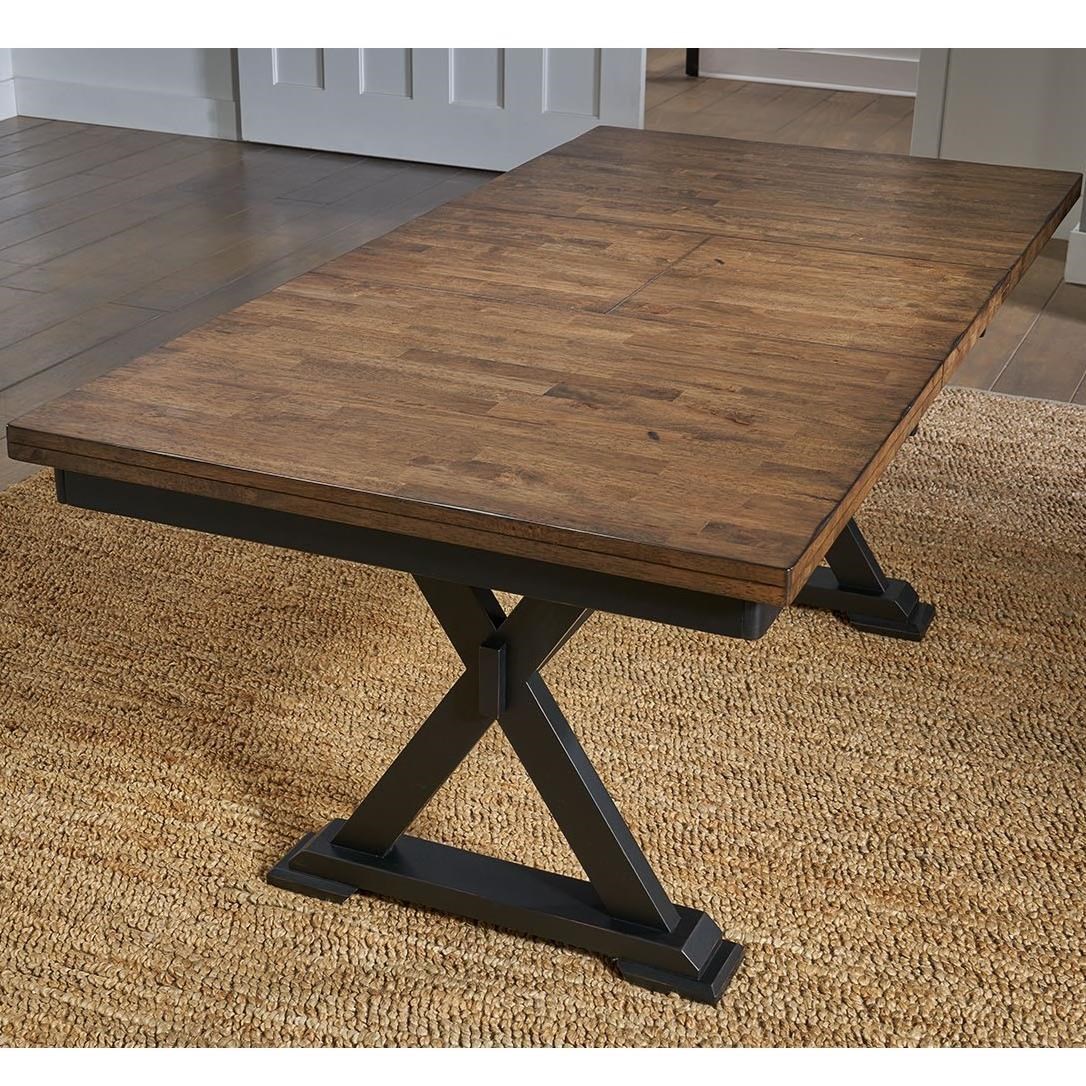 AAmerica Stone Creek Rustic Solid Wood Trestle Table with 18" Self